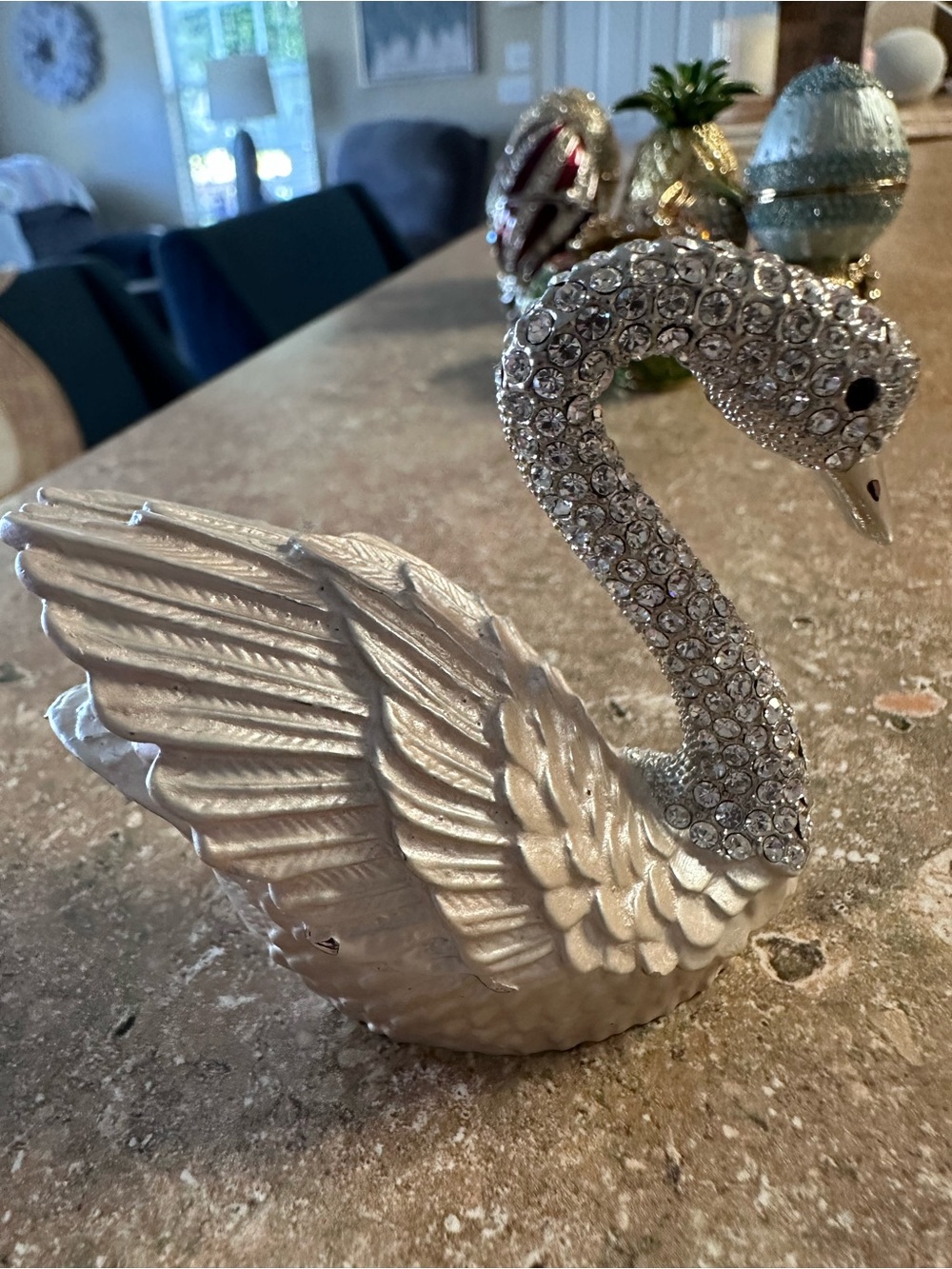 Crystal-Embellished Silver Swan Figurine